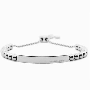 $88 Michael Kors Nameplate Slider Adjustable Bracelet in silver